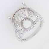 Sterling Silver Semi Mount Ring Setting Round RD 18x18mm Art Deco Style - Syzjewelry