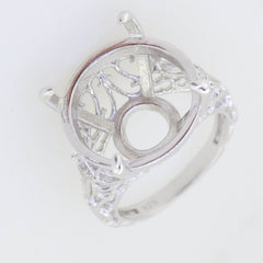 Sterling Silver Semi Mount Ring Setting Round RD 18x18mm Art Deco Style - Syzjewelry