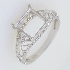 Sterling Silver Semi Mount Ring Setting Princess SQ 9x9mm Filigree - Syzjewelry