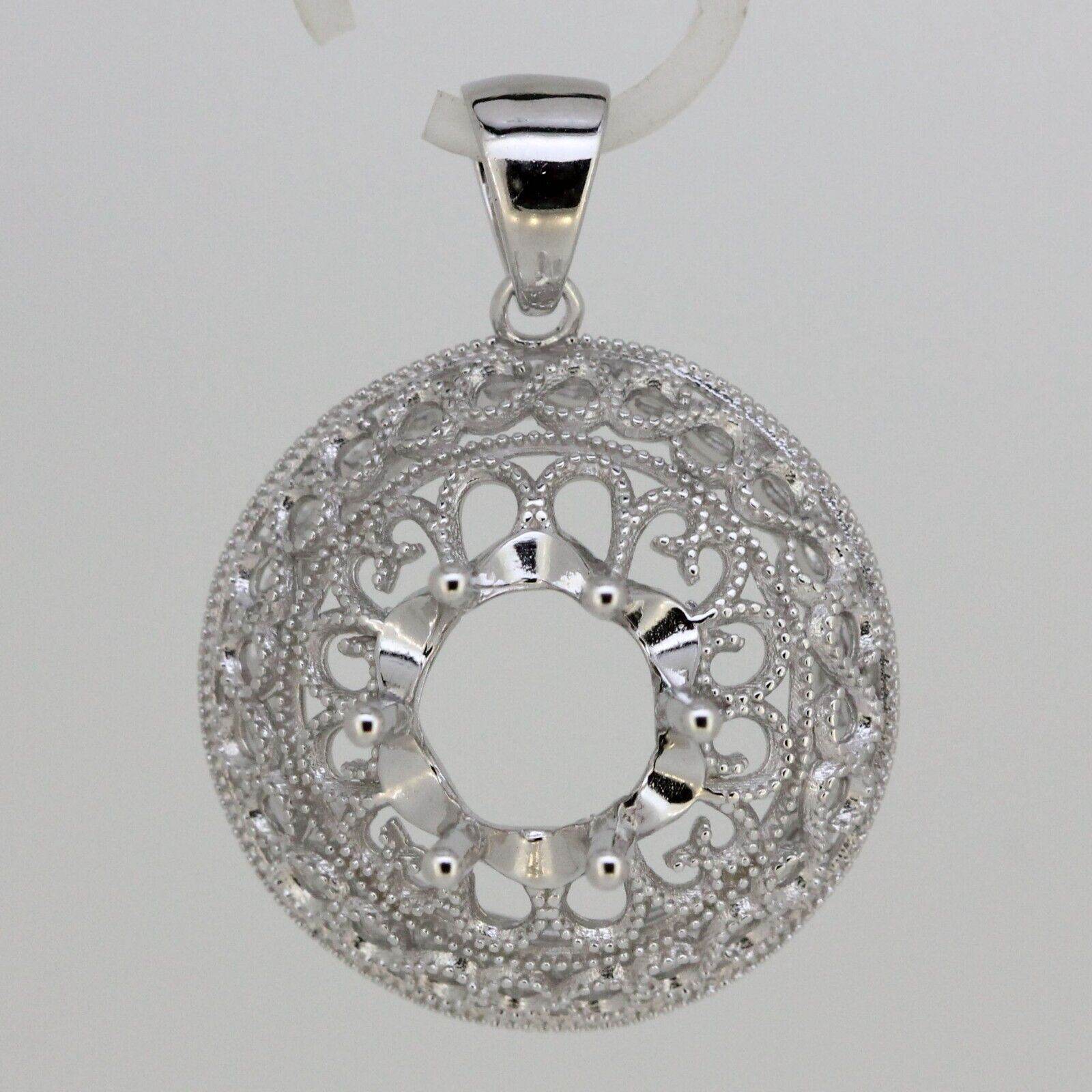 Sterling Silver Semi Mount Pendant Setting Round RD 9x9mm Milgrain Filigree - Syzjewelry