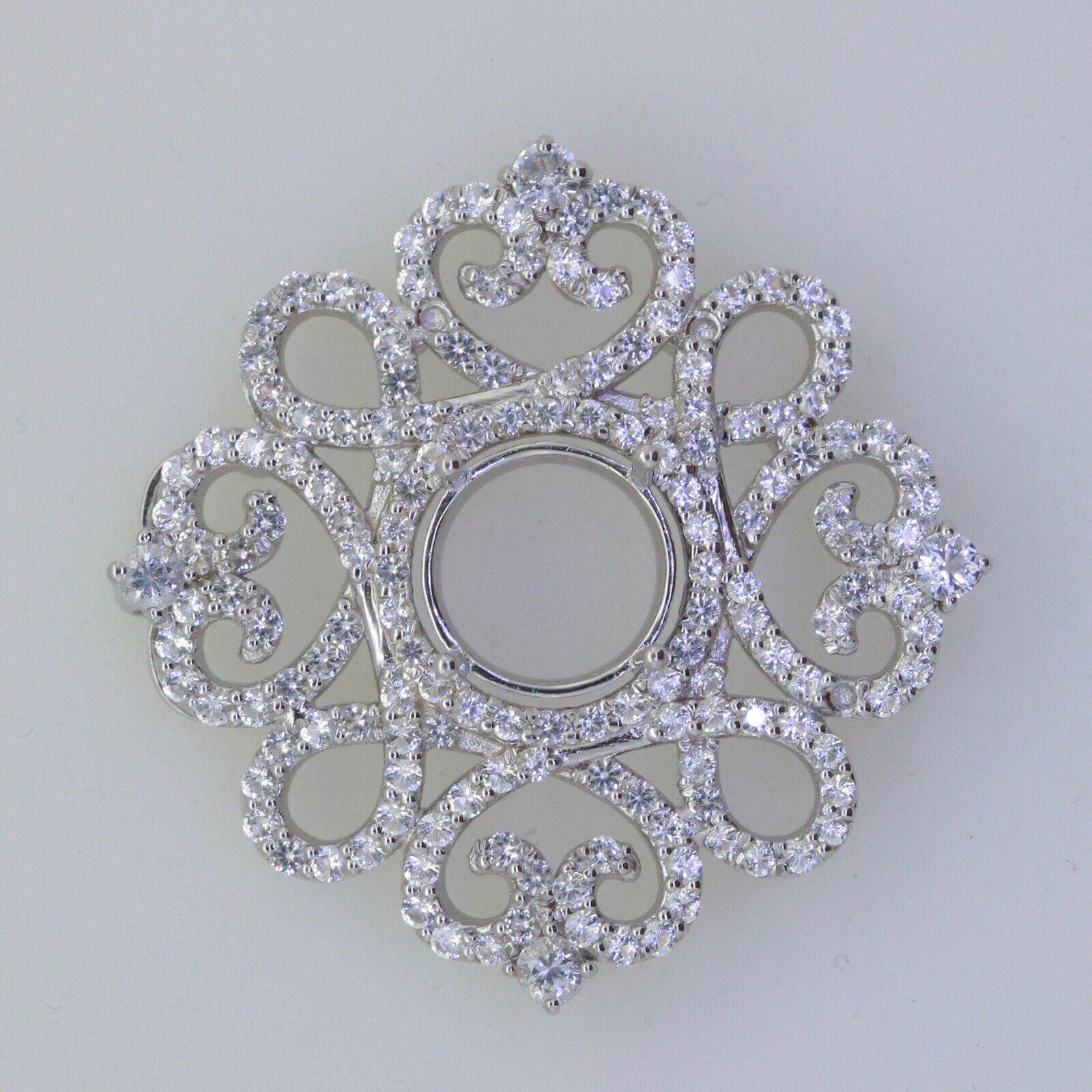 Sterling Silver Semi Mount Pendant Setting Round RD 11x11mm White Topaz Accent - Syzjewelry