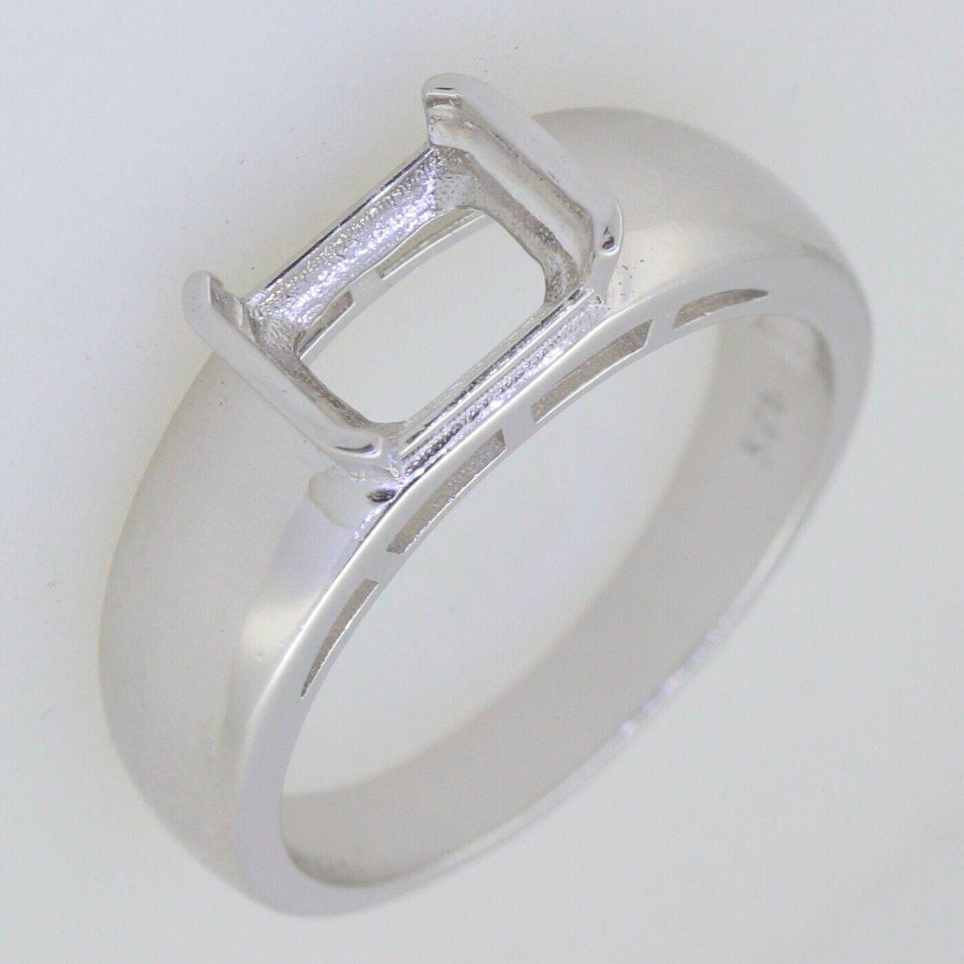 Sterling Silver Semi Mount Ring Setting Emerald OCT 9x7mm Bezel Set - Syzjewelry