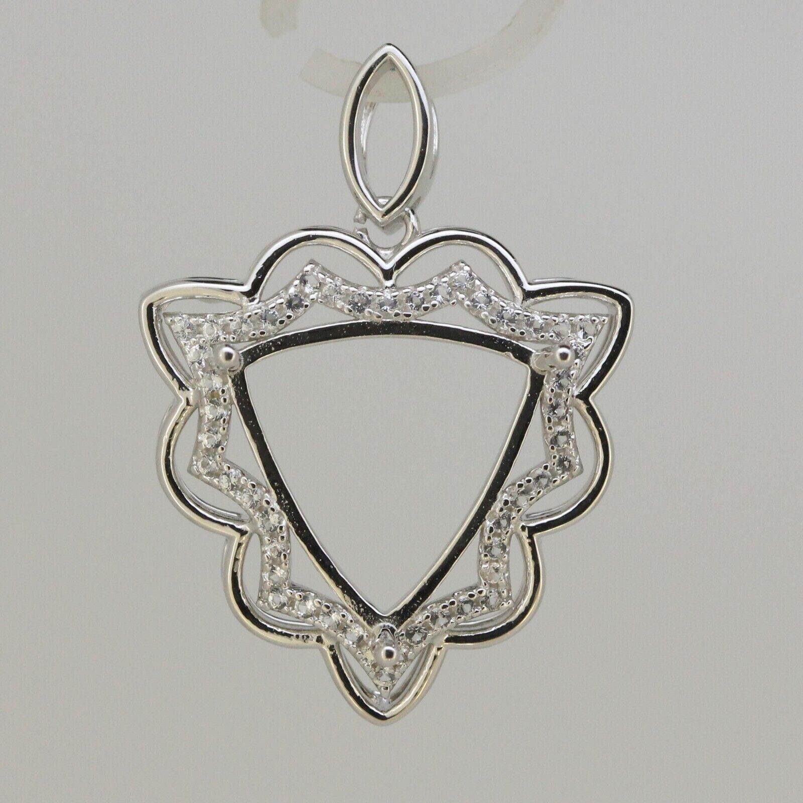 Sterling Silver Semi Mount Pendant Setting Trillion Tri 15x15mm Topaz Halo - Syzjewelry