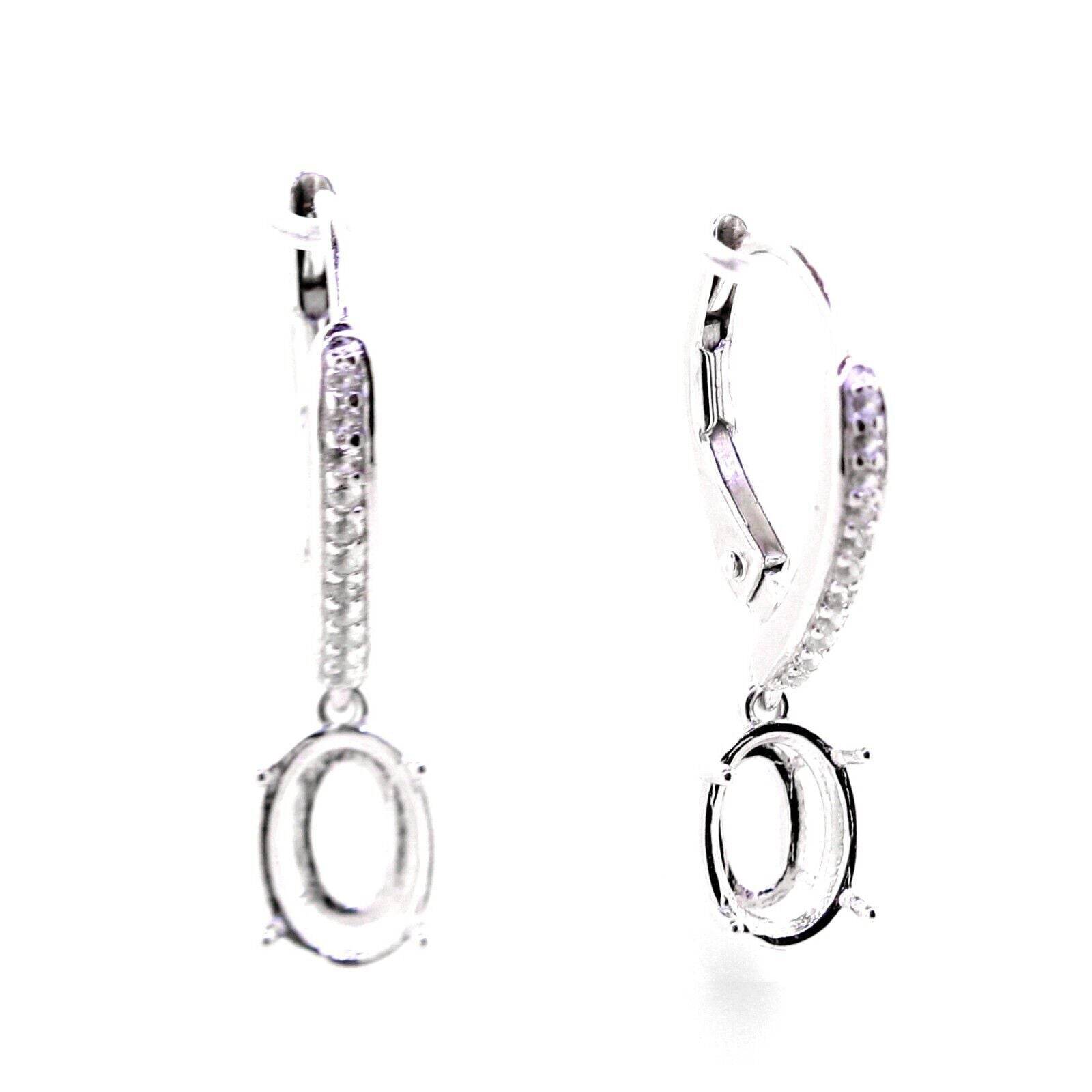 Sterling Silver Semi Mount Earrings Setting Oval OV 8x6mm Leverack White Topaz - Syzjewelry