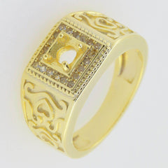 Yellow Gold Plated Semi Mount Ring Setting Round 6.5mm RD 6x6mm Men's Ring - Syzjewelry