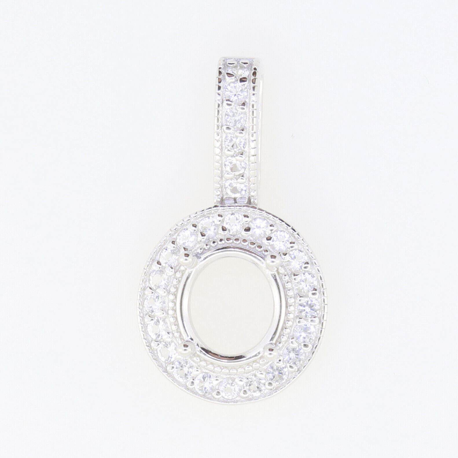 Sterling Silver Semi Mount Pendant Setting Oval OV 8X7mm Halo White Topaz - Syzjewelry