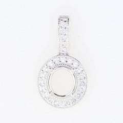 Sterling Silver Semi Mount Pendant Setting Oval OV 8X7mm Halo White Topaz - Syzjewelry