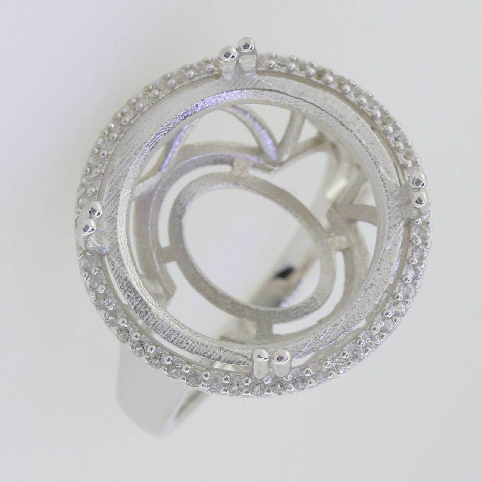 Sterling Silver Semi Mount Ring Setting Round RD 25x25x17mm Halo Topaz - Syzjewelry