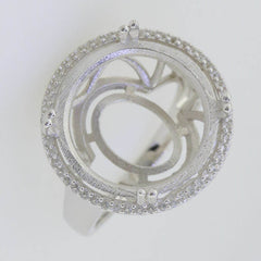 Sterling Silver Semi Mount Ring Setting Round RD 25x25x17mm Halo Topaz - Syzjewelry