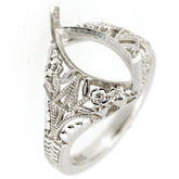 Sterling Silver Semi Mount Ring Setting Marquise MQ 14x7mm Art Deco Style - Syzjewelry