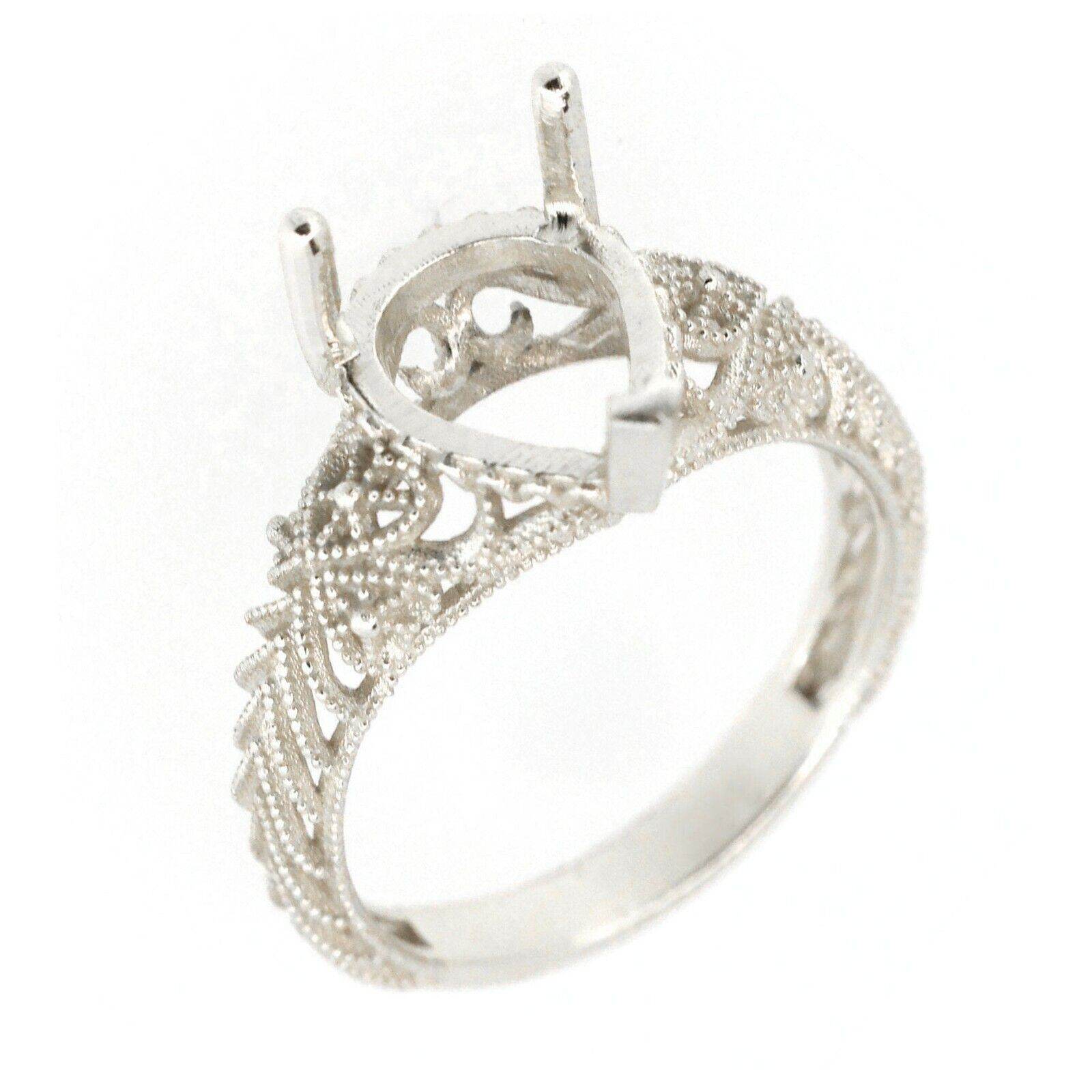 Sterling Silver Semi Mount Ring Setting Pear PE 11x8mm Art Deco Style - Syzjewelry