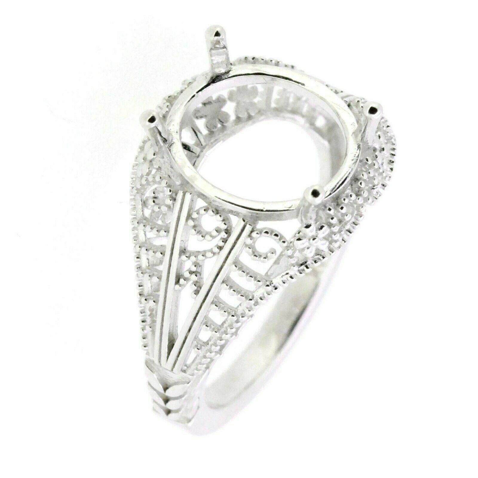 Sterling Silver Semi Mount Ring Setting Oval OV 12x10mm Filigree - Syzjewelry