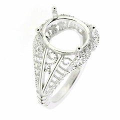 Sterling Silver Semi Mount Ring Setting Oval OV 12x10mm Filigree - Syzjewelry