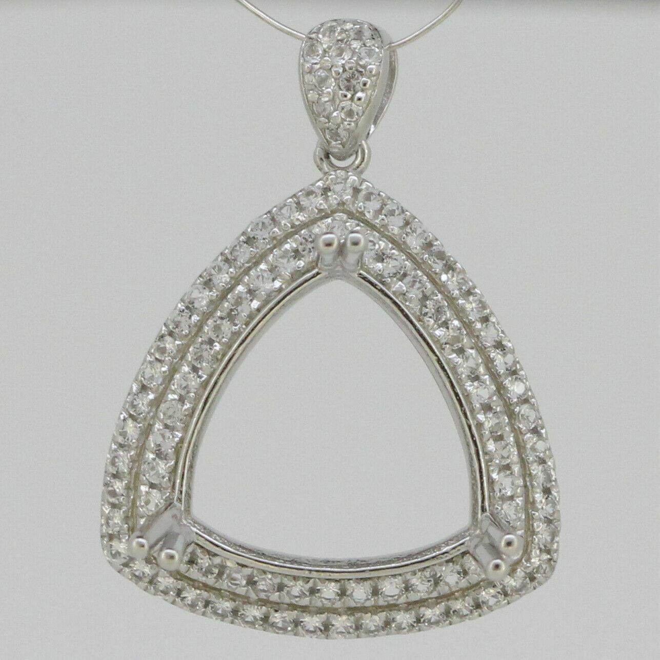 Sterling Silver Semi Mount Pendant Setting Trillion Tri 15x15mm Halo Topaz - Syzjewelry
