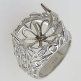 Art Nouveau Style Sterling Silver Semi Mount Ring Setting for Pearl Round Rd 15x15mm w/ White Topaz - Syzjewelry