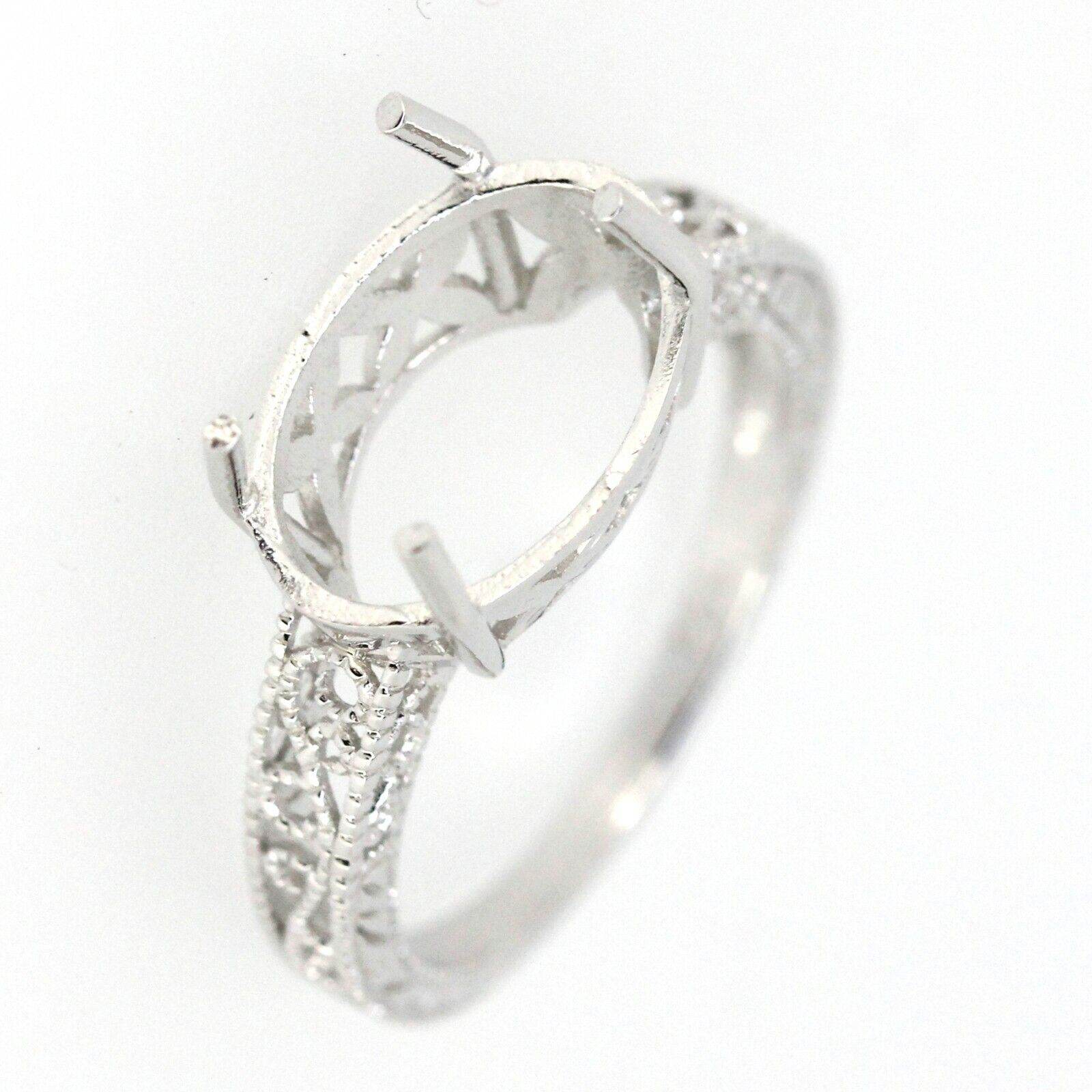 Sterling Silver Semi Mount Ring Setting Oval OV 13x9mm Filigree - Syzjewelry
