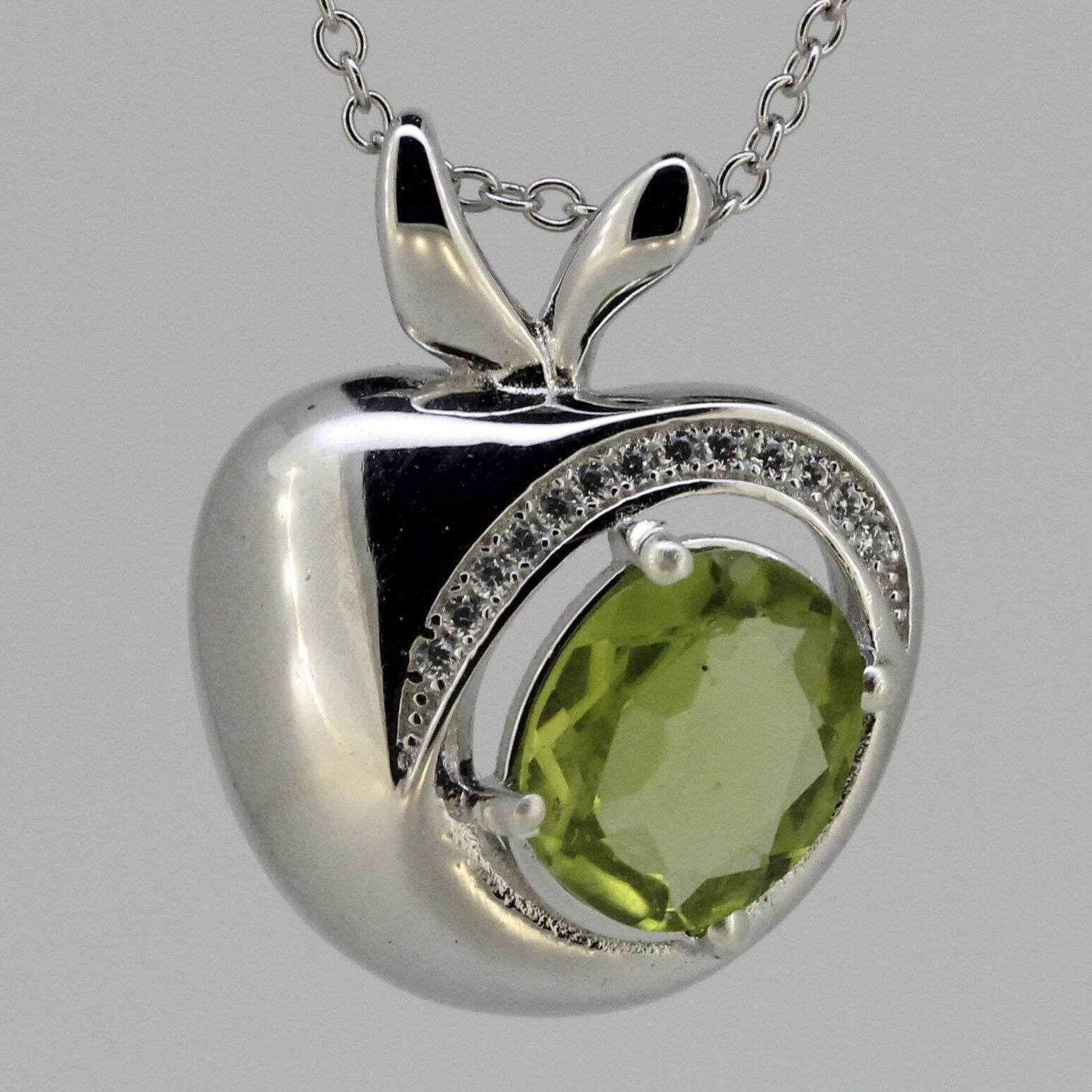 Huge Genuine Natural Peridot Sterling Silver Pendant Apple Theme White Topaz - Syzjewelry