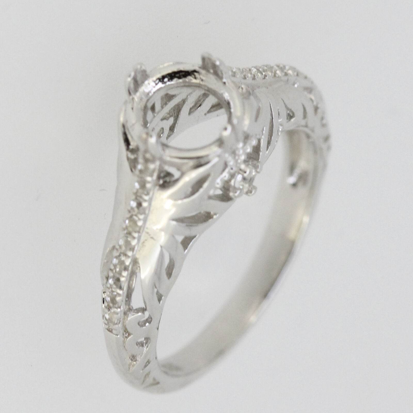 Sterling Silver Semi Mount Ring Setting Round RD 6x6mm Vintage Repro Topaz - Syzjewelry