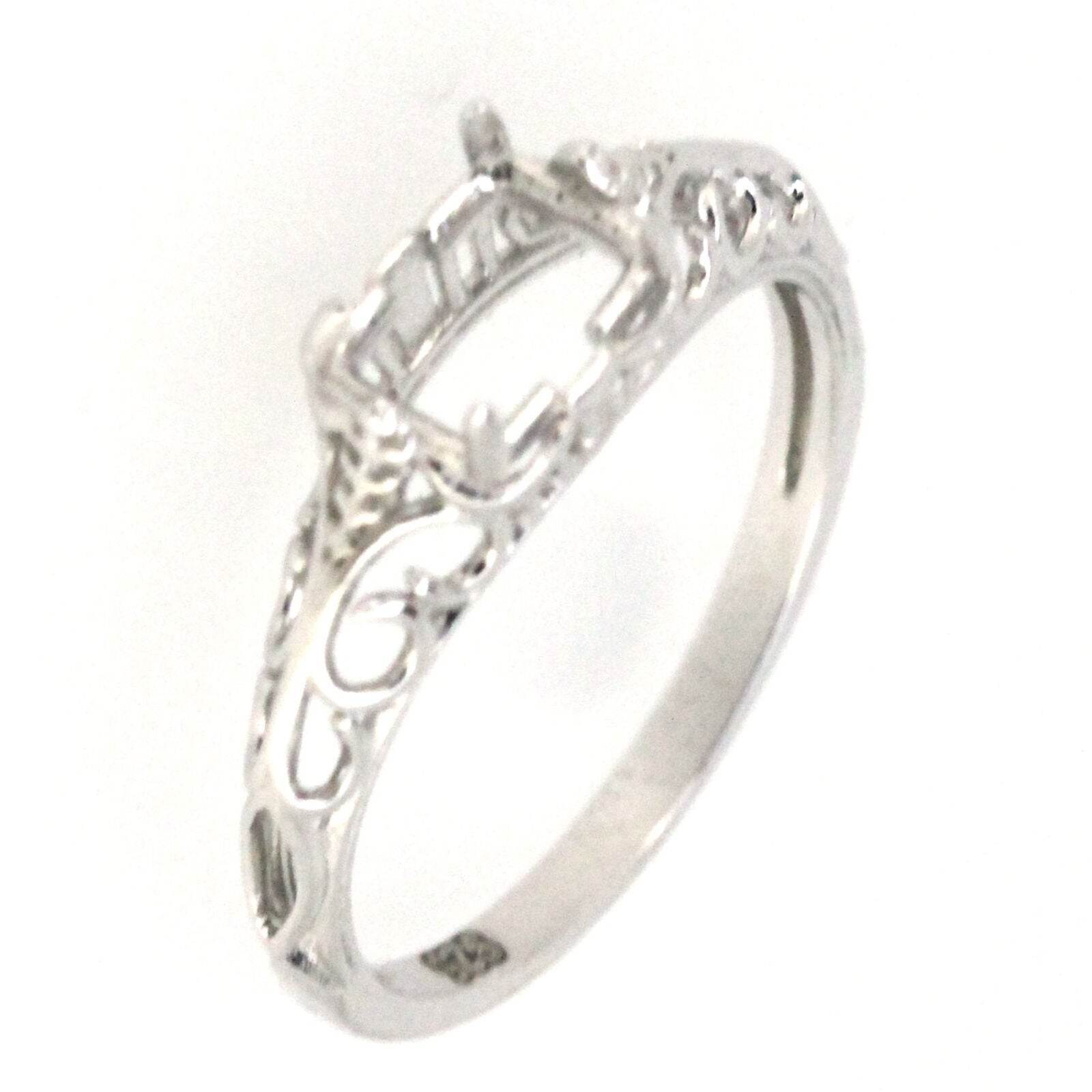 Sterling Silver Semi Mount Ring Setting Emerald OCT 7x5mm Art Deco Style - Syzjewelry