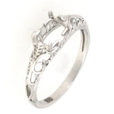 Sterling Silver Semi Mount Ring Setting Emerald OCT 7x5mm Art Deco Style - Syzjewelry