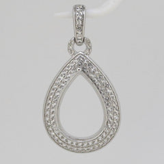 Sterling Silver Semi Mount Pendants Setting Pear PE 15x11mm Double Halo Topaz So - Syzjewelry