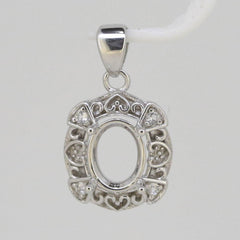 Sterling Silver Semi Mount Pendant Setting Oval OV 9x7mm White Topaz - Syzjewelry