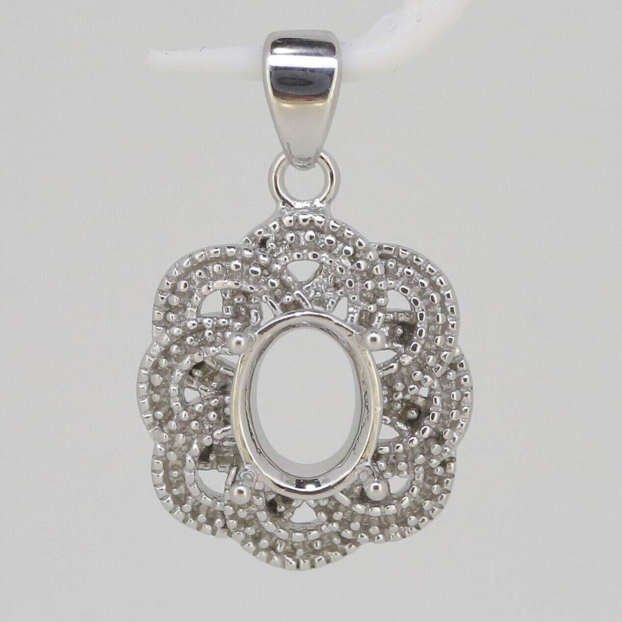Sterling Silver Semi Mount Pendant Setting Oval OV 9x7mm White Topaz L528P528W - D - Syzjewelry
