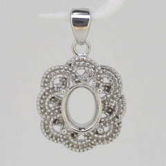 Sterling Silver Semi Mount Pendant Setting Oval OV 9x7mm White Topaz L528P528W - D - Syzjewelry