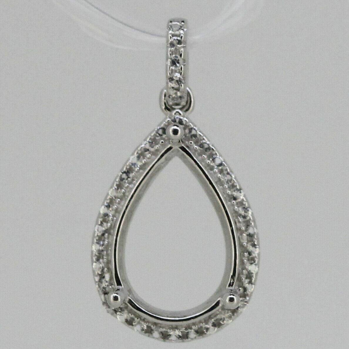 Sterling Silver Semi Mount Pendant Setting Pear PE 13x9mm W/ White Topaz - Syzjewelry