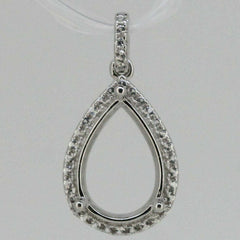 Sterling Silver Semi Mount Pendant Setting Pear PE 13x9mm W/ White Topaz - Syzjewelry