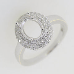 14K White Gold & Diamond Semi Mount Ring Setting OV 9x7mm Double Halo Engagement - Syzjewelry