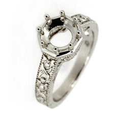 Art Nouveau Style Sterling Silver Semi Mount Ring Setting Round Rd 8x8mm - Syzjewelry