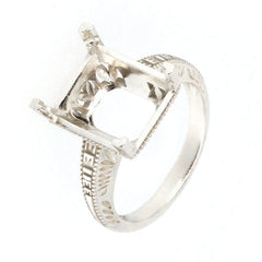 Art Deco Style Sterling Silver Semi Mount Ring Setting Emerald OCT 12x10mm - Syzjewelry