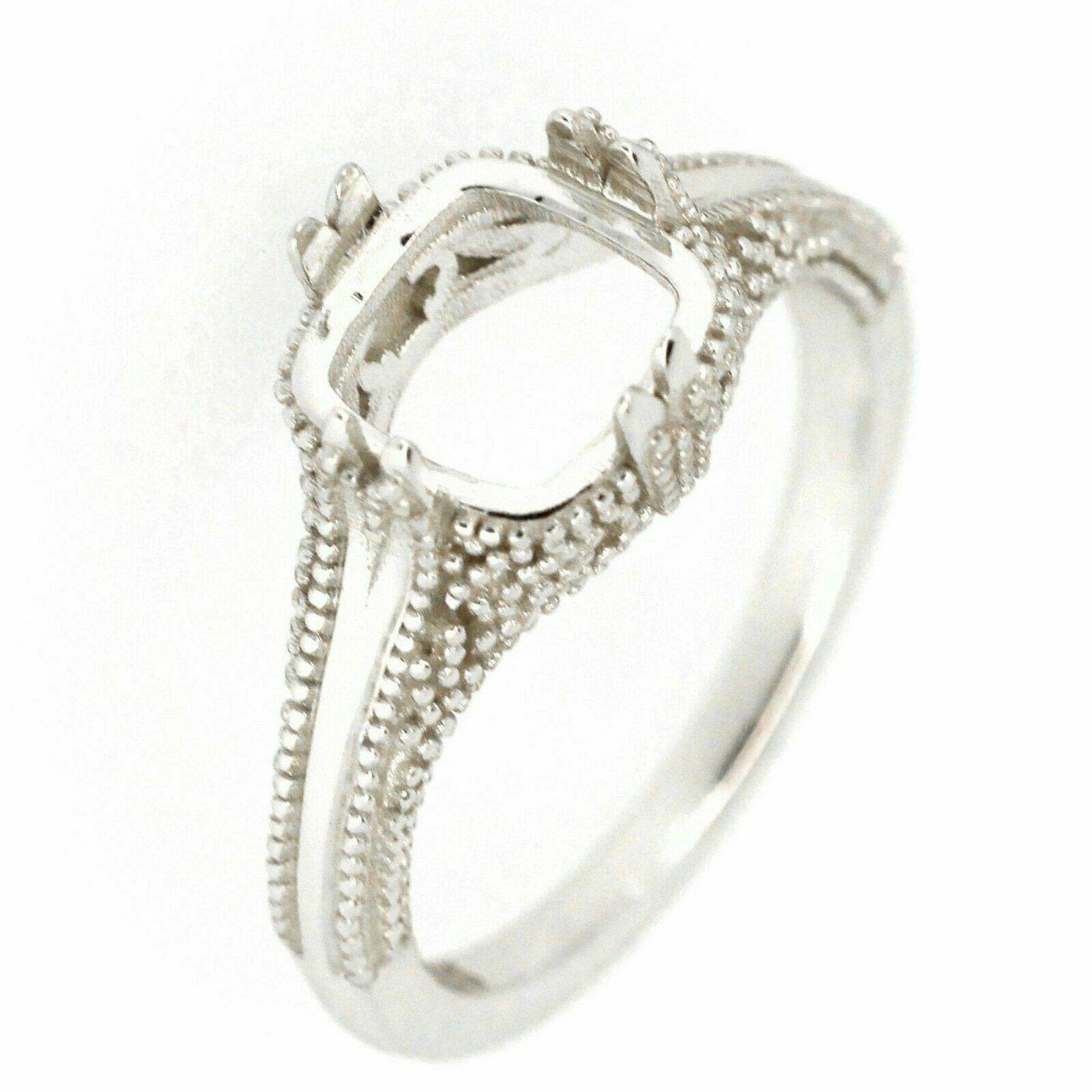 Sterling Silver Semi Mount Ring Setting Cushion Cut CU 8x8mm Vintage Reprod - Syzjewelry
