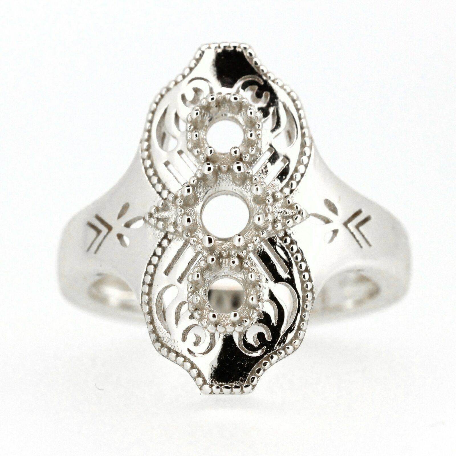 Art Deco Style 10K White Gold Semi Mount Ring Setting Round RD4X4 3X3mm - Syzjewelry