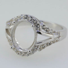 14K White Gold Semi Mount Ring Setting Oval OV 10x8mm Split Shank Halo - Syzjewelry