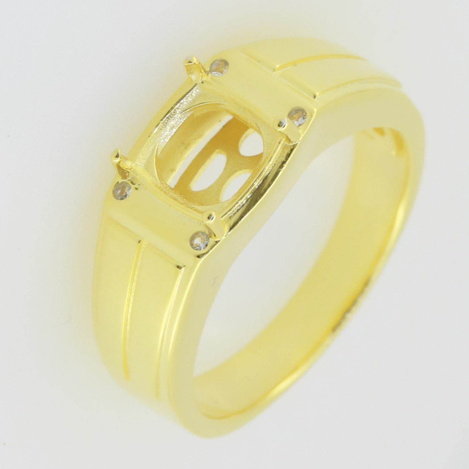 Men’s 14K Yellow Gold Semi Mount Ring Setting Cushion CU 8x8mm - Syzjewelry