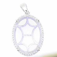 14K White Gold Semi Mount Pendant Setting Oval OV 21x16mm Halo - Syzjewelry