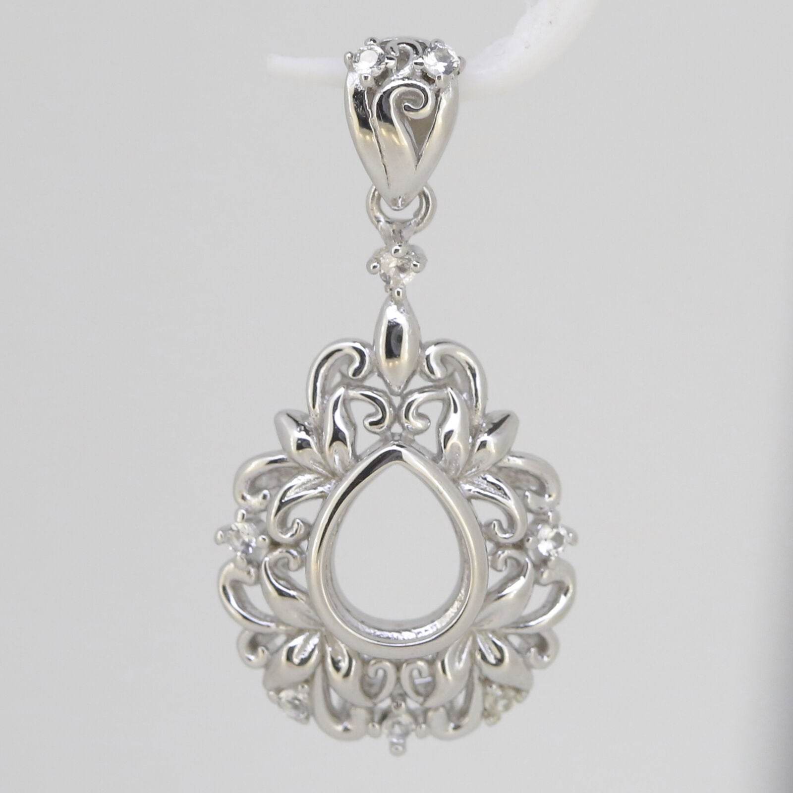 Vintage Style Sterling Silver Semi Mount Pendant Setting Pear PE 9x7mm - Syzjewelry