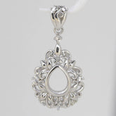 Vintage Style Sterling Silver Semi Mount Pendant Setting Pear PE 9x7mm - Syzjewelry