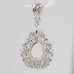 Vintage Style Sterling Silver Semi Mount Pendant Setting Pear PE 9x7mm - Syzjewelry