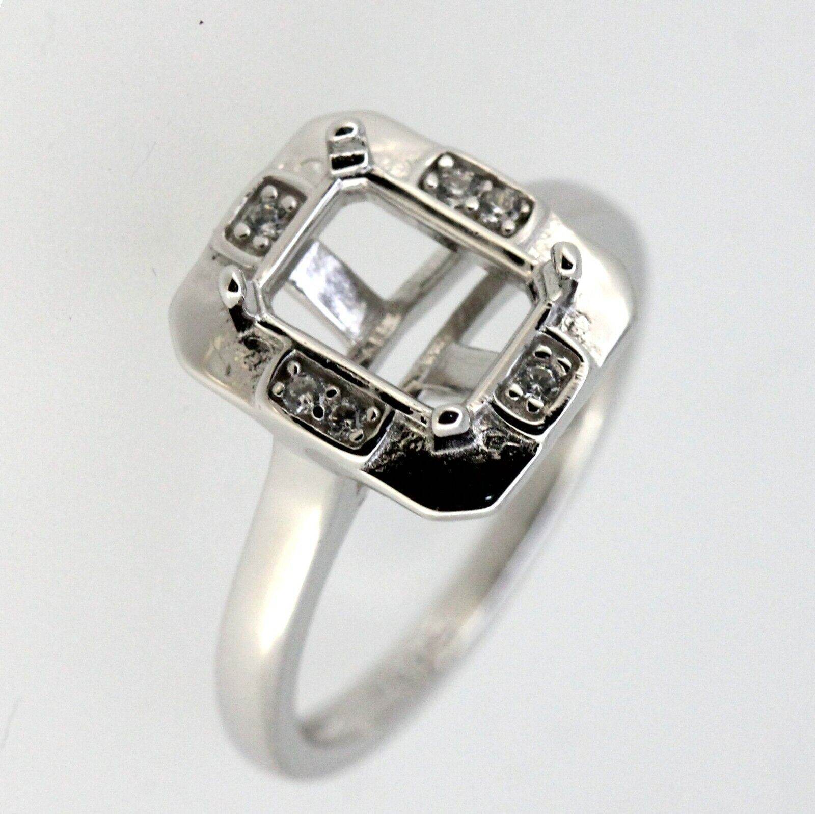 Sterling Silver Semi Mount Ring Setting Emerald OCT 8x6mm White Topaz L192R192W7 - Syzjewelry