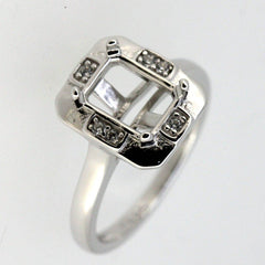 Sterling Silver Semi Mount Ring Setting Emerald OCT 8x6mm White Topaz L192R192W7 - Syzjewelry