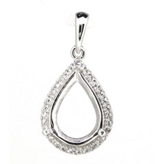 Sterling Silver Semi Mount Pendant Setting Pear PE 12x8mm W/ White Topaz - Syzjewelry