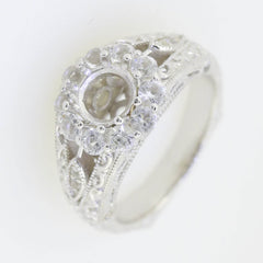 Sterling Silver Semi Mount Ring Setting Round RD 6.5x6.5mm Art Deco Old Euro - Syzjewelry