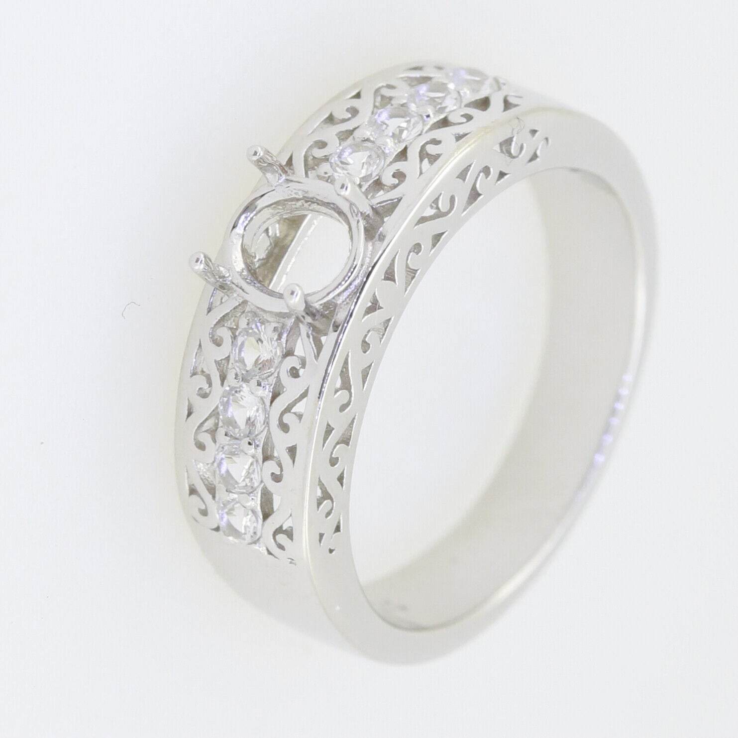 Sterling Silver Semi Mount Ring Setting Oval OV 6x5mm Art Deco Style White Topaz - Syzjewelry