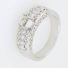 Sterling Silver Semi Mount Ring Setting Oval OV 6x5mm Art Deco Style White Topaz - Syzjewelry