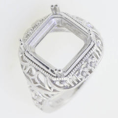 Sterling Silver Semi Mount Ring Setting Asscher SQ 12x12mm Vintage Repro - Syzjewelry