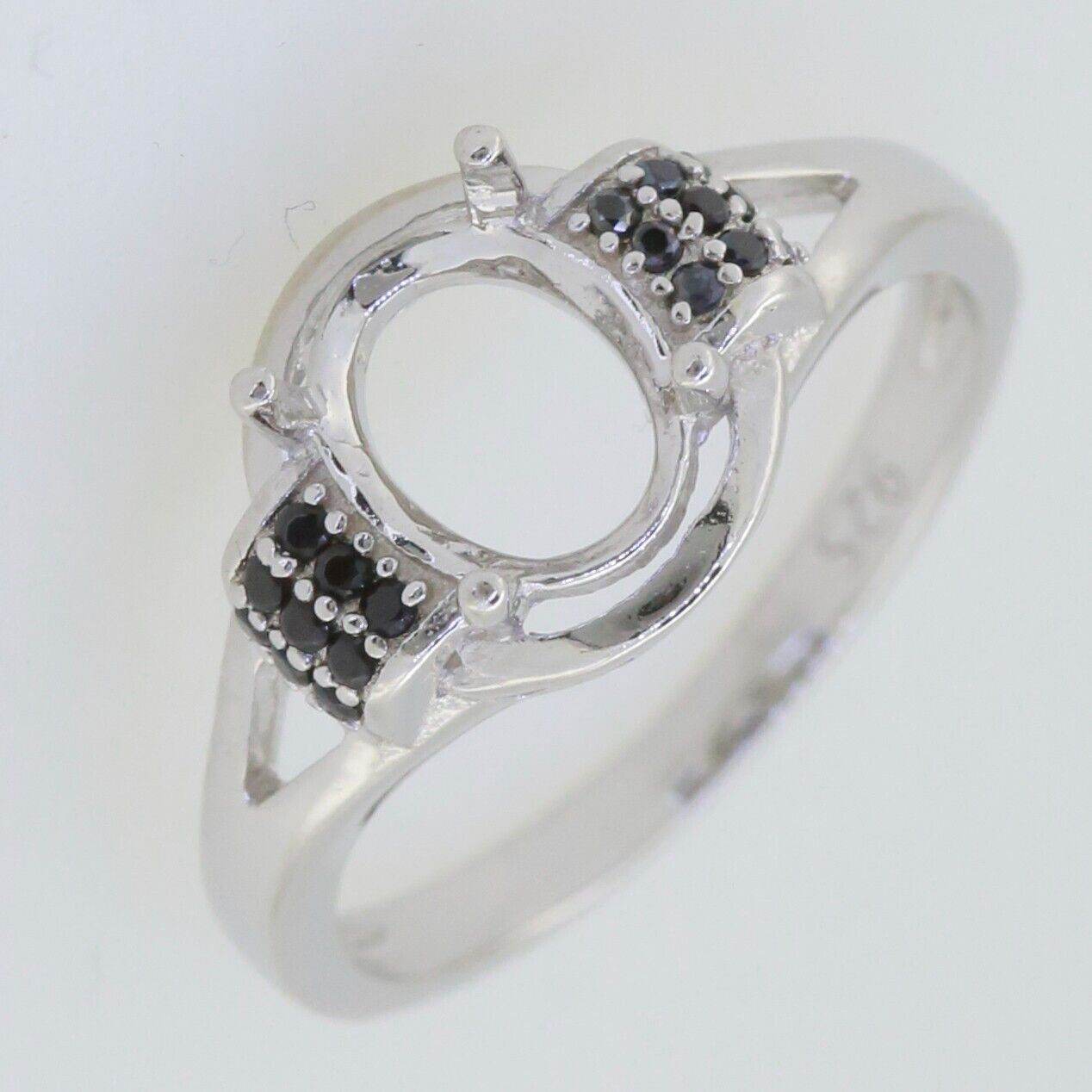Sterling Silver Semi Mount Ring Setting Oval OV 9X7mm Black Spinel - Syzjewelry