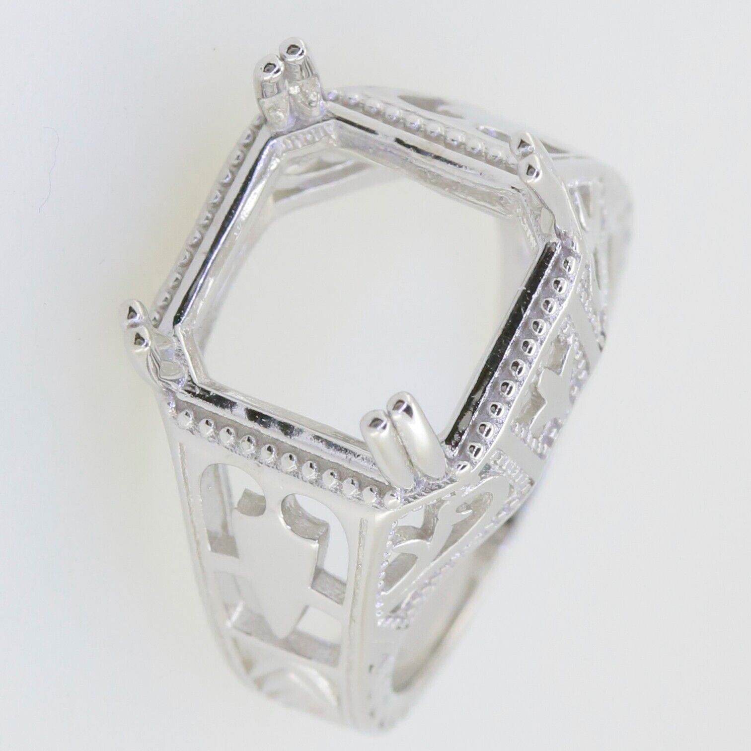 Sterling Silver Semi Mount Ring Setting Asscher SQ 12X12mm Art Deco Style - Syzjewelry